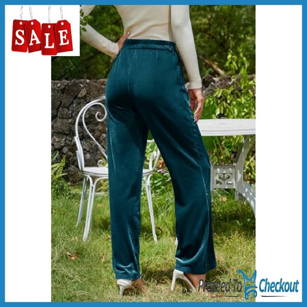Stretchy Velvet Wide Leg Palazzo Pants High Waisted Dressy Casual - Picture 4 of 8